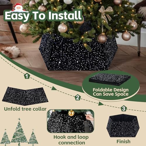 Black Christmas Tree Ring Collar 25.59 Inch Collapsible Xmas Tree Skirt Sequin Velvet Tree Stand Cover for Halloween Artificial Tree Home Ornaments - Image 4