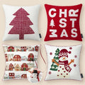 Phantoscope Pack of 4 Merry Christmas Throw Pillow Covers Velvet Countdown Calendar Pillow Covers with 3D Snowman Sherpa Embroidery Snowman Santa Tree Christmas Decorative Pillowcases, Red, 18x18 inch by Phantoscope