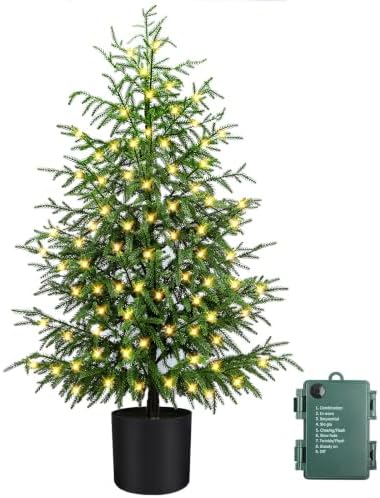 4FT Prelit Norfolk Pine Christmas Tree with 80LED Lights, Battery Operated by ENVEN
