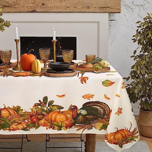 Thanksgiving Tablecloth Fall Pumpkin Turkey Table Cloth forHarvest Thanksgiving Kitchen Decoration - 60" X 102" Rectangle/Oblong by BnhjsdwTablecloth