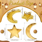 meekoo 5 Pcs Ramadan Serving Trays Eid Mubarak Round Crescent Moon Star Shaped Metal Food Trays Iron Platters for Serving Food Home Islamic Muslim Party Decoration Table (Gold,Castle Hollow Style) - Image 3
