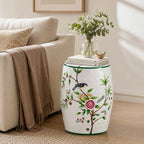 Lefedrasticity Ceramic Garden Stool Outdoor Decorative Garden Stools Hand-Painted Chinoiserie Decor Drum Stool for Garden Patio Backyard Balcony Living Room Bathroom (White, Pattern 6) - Image 2