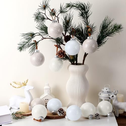 12 Pcs Neutral Textured Sugar Christmas Ornaments 3.15'' Cream Beige White - Image 2