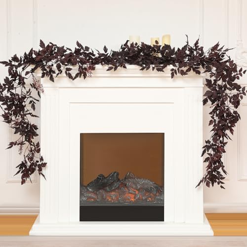 2 Pcs Plum Cimicifuga Seeded Garland, Fall Leaf Mantle Decor, 9 ft by Zeyune