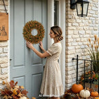U'Artlines 20inch Fall Front Door Wreaths Harvest Boxwood Wreaths Orange - Image 5