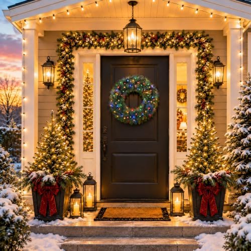 Casafield 30" Pre-Lit Fir Artificial Christmas Wreath Holiday Décor, 100 LED White & Multicolor Lights, 220 PVC Tips for Front Door, Window, or Mantel - Image 7
