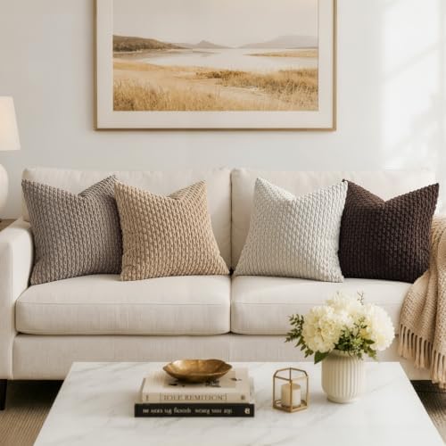 MIULEE Euro Sham Decorative Throw Pillow Covers 24x24 Neutral Tan Corduroy - Image 3
