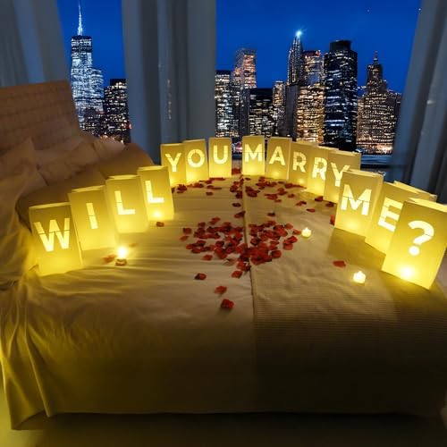 Will You Marry Me? Luminary Bags with LED Tea Light Candles, Balloons, and Rose Petals – Romantic Decorations for Proposals, Anniversaries, and Special Moments by Choobly