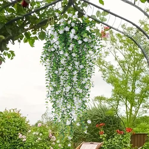 WEISPARK Artificial Hanging Flowers, 12pcs Fake Eucalyptus Vine Faux Flower Greenery Garland Plastic Plants for Indoor Outdoor Wall Garden Wedding Home Party Decor (12pcs White) - Image 4