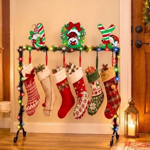 Treela Christmas Stocking Holder Stand for Floor Metal 6 Hook,Candy Joy - Image 6
