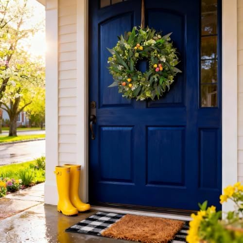 Hiptree 18 Inch Spring Eucalyptus Wreath for Front Door-Artificial Summer Greenery Wreaths Indoor Outdoor Decorations, Farmhouse Wall Decor-Fall, Winter,Easter,Green All Year Round,DIY Wreaths - Image 2