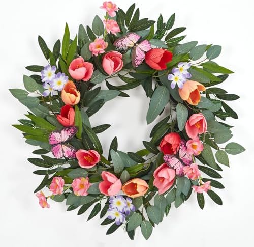 Garvee Spring Wreaths for Front Door, 20 Inch Tulip Wreath by Garvee