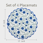Ridhi Floral Block Print Round Placemats 15" in, Set of 4, Queen Blue - Image 4