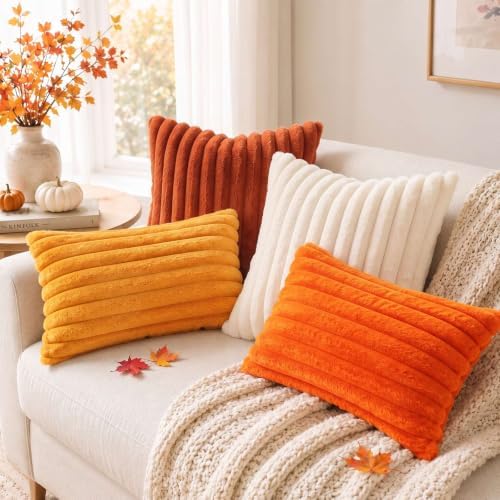 Pallene Faux Fur Fall Throw Pillow Covers 22x22 Set of 2, Burnt Orange - Image 5
