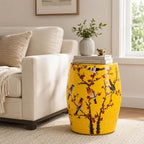 Lefedrasticity Ceramic Garden Stool Outdoor Decorative Garden Stools Hand-Painted Chinoiserie Decor Drum Stool for Garden Patio Backyard Balcony Living Room Bathroom (Yellow, Pattern 8) - Image 2