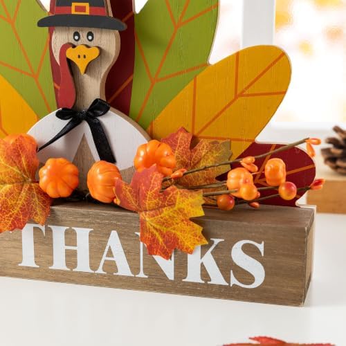 Glitzhome Thanksgiving Table Decoration for Home 11.75"L Thanksgiving Wooden Turkey Table Decor Thanksgiving Table Centerpiece for Autumn Harvest Party Home Kitchen Farmhouse - Image 5