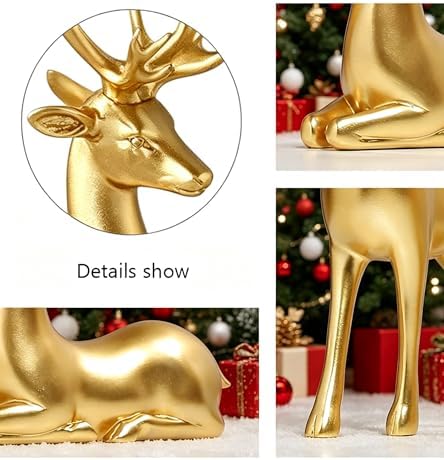 FANTESTICRYAN Large Reindeer Sculpture, Gold Resin Christmas Elk Set of 2 - Image 4