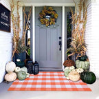 Orange and White Plaid Rug, 3' x 5' Fall Front Door Decor Mat, Cotton Washable Hand-Woven Door Mat for Layered Doormat, Autumn Halloween Thanksgiving Carpet for Porch, Entryway - Image 3