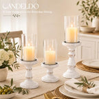 Candeldo White Wooden Hurricane Candle Holders for Pillar, Farmhouse Decor - Image 6