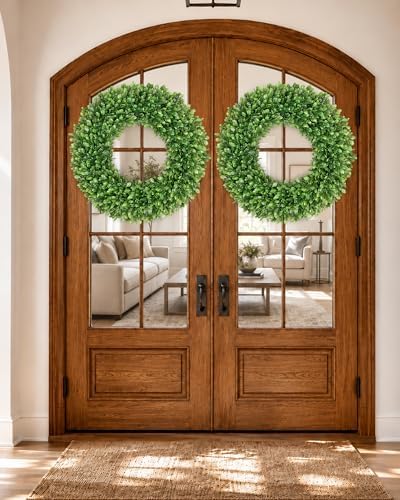 32 inch Artificial Large Boxwood Wreath for Front Door, Greenery Spring Summer Wreath for All Seasons, St Patrick's Day Decoration, Farmhouse Garden Wedding Indoor Outdoor Decor - Image 5
