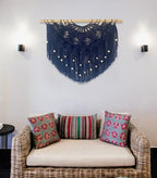Youngeast Large Macrame Wall Hanging Boho Beaded Curtain for Window Macrame Bedroom Headboard Living Room Wall Art Tassel Tapestry Bohemian Woven Wall Decor 31" W X 25" H (Navy) - Image 3