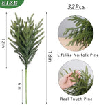 32Pcs 18"Lifelike Touch Artificial Christmas Norfolk Pine Branches for Vase - Image 2