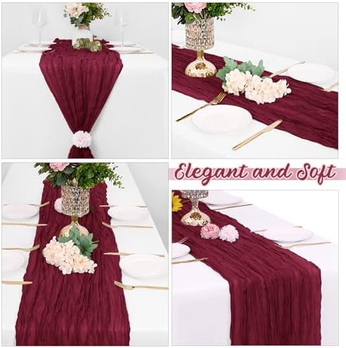 16 Pack Burgundy Cheesecloth Table Runners 20x120 Inch Gauze Table Runner 10FT Easter Cheese Cloth Table Runner Rustic Sheer Runner for Wedding Baby Shower Birthday Party Table Decor - Image 4