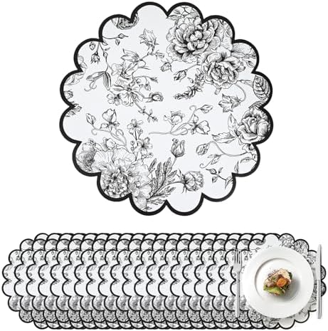 Stuffygreen 100 Pcs Black Floral Paper Placemats with Scalloped Edges 15 Inch Chinoiserie Paper Table Mats Vintage Floral Place Mats for Dining Parties Weddings Holidays Table Decorations by Stuffygreenus