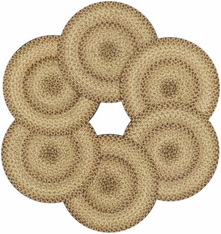 Homespice Cookie Dough Jute Braided Placemats, Round 15" Set of 6 by Homespice