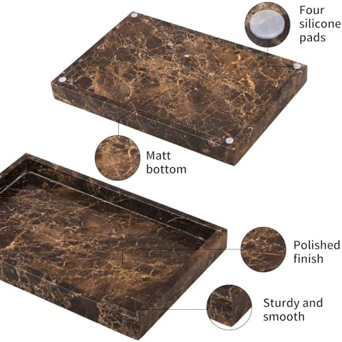 Marble Bathroom Vanity Tray, Dark Brown, 12"x 8" x1.2" - Image 3