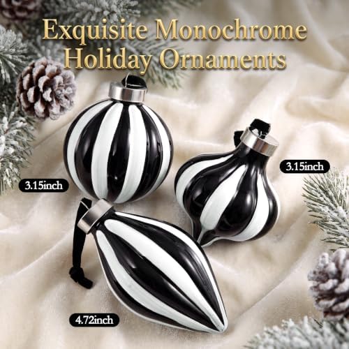 Civaner 9 Pcs Vintage Neutral Christmas Ball Ornaments, Black and White - Image 3