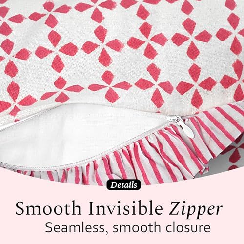 CPC Magenta Pink Hand Block Print 100% Cotton Ruffle Throw Pillow Cover 20x20 inch with Hidden Zipper Decorative for Couch, Bed, Sofa, Farmhouse, Cottagecore Decor Gift Christmas Fall Thanksgiving - Image 7