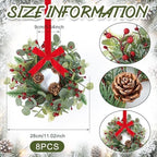 8 PCS Christmas Mini Cabinet Wreath for Kitchen with Ribbon Artificial Eucalyptus Cedar Hanging Garland with Red Berries Pine Cones for Swag Table Centerpiece Door Window Chair Wall Winter Decor - Image 3