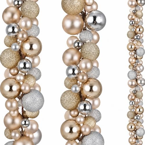 2 Pcs 6 ft Christmas Ball Ornament Garland, Silver, Champagne Gold by Yuxung