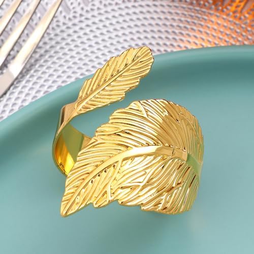Gold Napkin Rings Set of 50, Bright Golden Leaf Napkins Rings Holders - Image 2