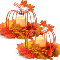 2 Pcs Fall Metal Pumpkin Candle Holder Decor with LED, 11.5 in, Orange by Retisee