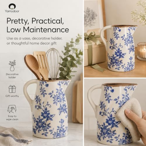 Blue and White Pitcher Vases for Flower,Chinoiserie Ceramic Vase Home Decor - Image 6
