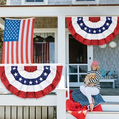 2 Pack 3x6 FT USA Pleated Fan Flag, American Bunting Flag Patriotic Half Fan Banner 4th of July Decorations Outdoor Memorial Day Decor Fourth July Independence Day Outside Red White and Blue Decor - Image 4