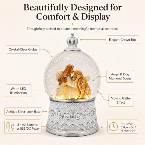Dog Memorial Gifts for Loss of Dog Sympathy Gift, Snow Globe with Auto Swirling Glitter & 6H Timer, Battery or USB Powered, Dog Passing Away Gifts for Home Decor - Image 5