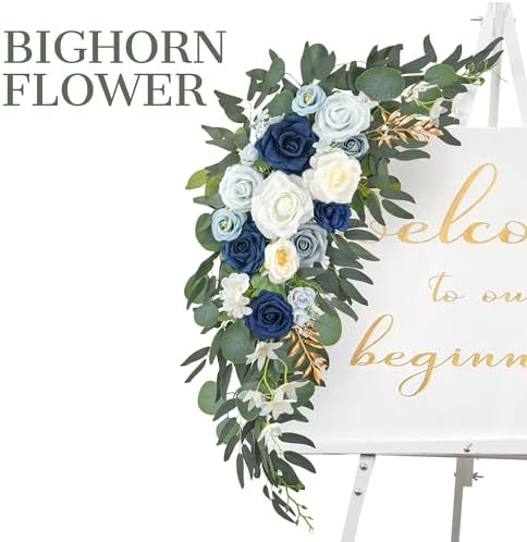 Ting's time Wedding Arch Flowers Pack of 2 Artificial Silk Large Flower Swag Welcome Sign Floral Swag Reception Backdrop Floral Decor for Fall Wedding Party Ceremony (Dusty Blue & White) - Image 4