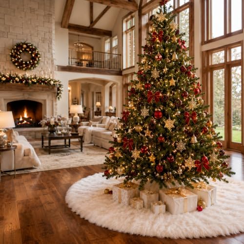 YEAHOME Christmas Tree Skirt, 72 Inch White Soft Faux Fur Tree Skirts Plush Christmas Decorations, White Ornaments Christmas Tree Skirts Xmas Decorations Indoor Holiday Party Decor - Image 7