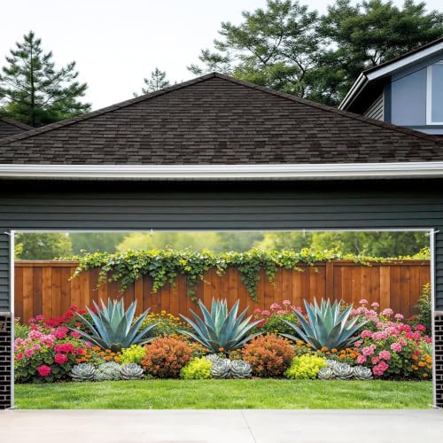 6x13FT Topical Leaves Flowers Garden Garage Door Banner Flower Fence Garden Garage Door Cover Decoration for Summer Garage Decoration by FOREVERQUEEN