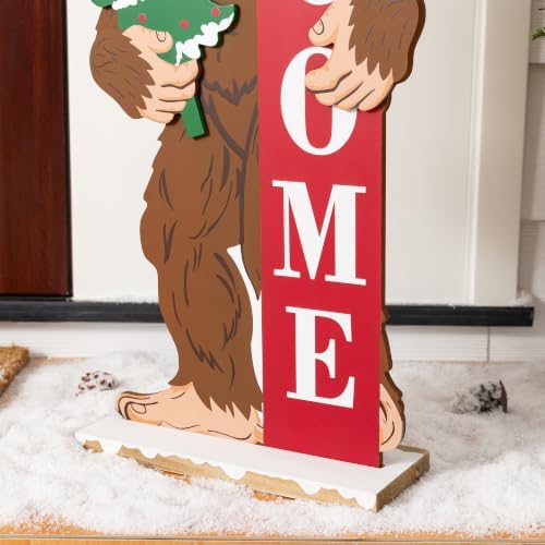 Glitzhome 36.5"H Christmas Wooden Big Foot Porch Sign,Standing Porch Decor with Santa Hat and Mini Tree, Merry Christmas Welcome Sign for Holiday Front Porch Outdoor Decorations - Image 7