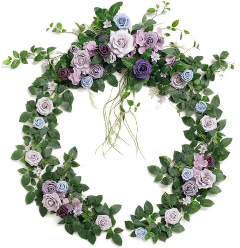 Ling's Moment Flower Garland, 6FT Eucalyptus & Rose, Purple by LingsMoment
