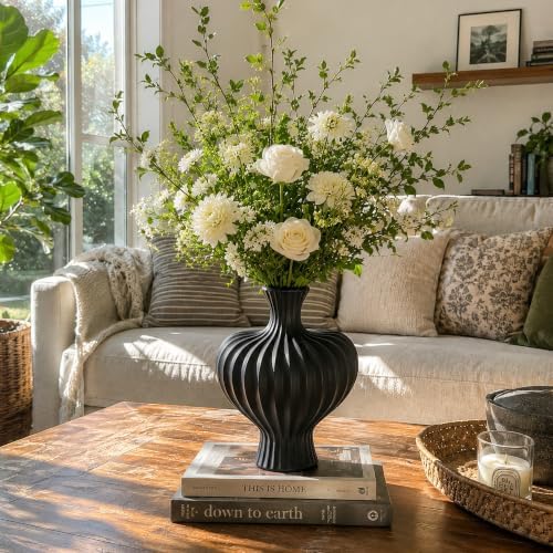 Ceramic Flower Vase Home Decor,11" Rustic Vintage Clay Black Heart Terracotta Vases Farmhouse Table Vases Living Room Decor Pottery Pots for Home Shelf Coffee Dining Desk Fireplace - Image 5