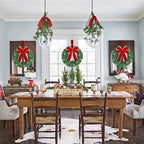 ATDAWN 3 Pack Mini Christmas Wreath, Lighted Christmas Front Door Wreath, Xmas Wreath for Holiday Christmas Party Decorations (Red Bow) - Image 3