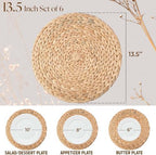 13.5" Set of 6 Water Hyacinth Woven Round Placemats by DaiVuCrafts - Image 5
