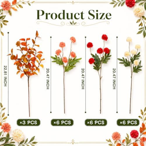Thiccywoov 24 Pcs Fall Artificial Floral Arrangement, Faux Mum Stems - Image 3