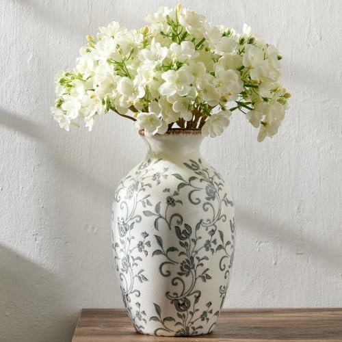 9.84 Inch Vintage Gray Chinoiserie Floral Vase, Antique Rustic Ceramic Vase for Home Decor, Living Room, Bookshelf, Office, Entryway, Garden, Chinoiserie Decor, Tuscan Decor - Image 5