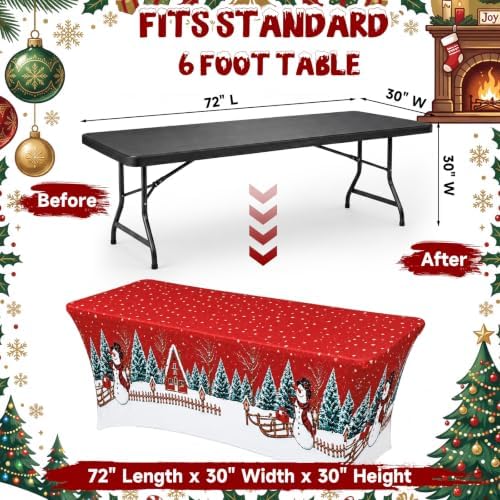 Oudain 2 Pcs Christmas Tablecloth 6 ft Snowman Red Table Cover - Image 2